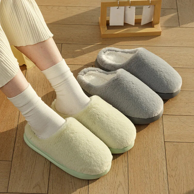 Winter Plush Slippers New Soft Platform Fluffy Slides Comfort Concise Anti Slip