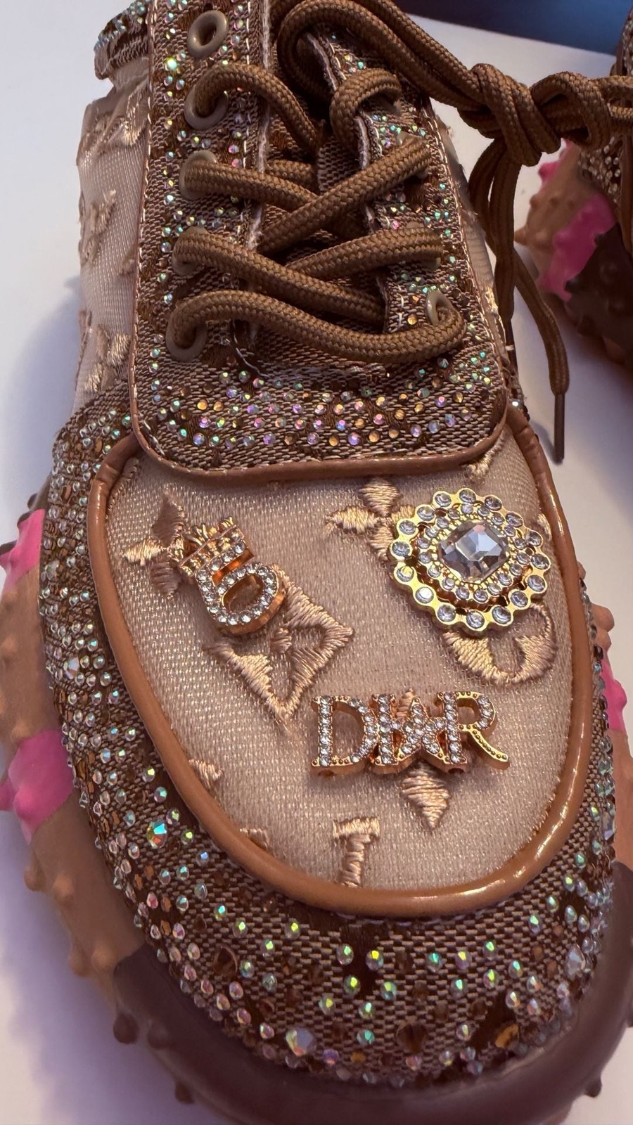 NEW DIOR Women’s Rhinestone Platform Sneakers Brown Fashion Shoes Size 10/EU 4