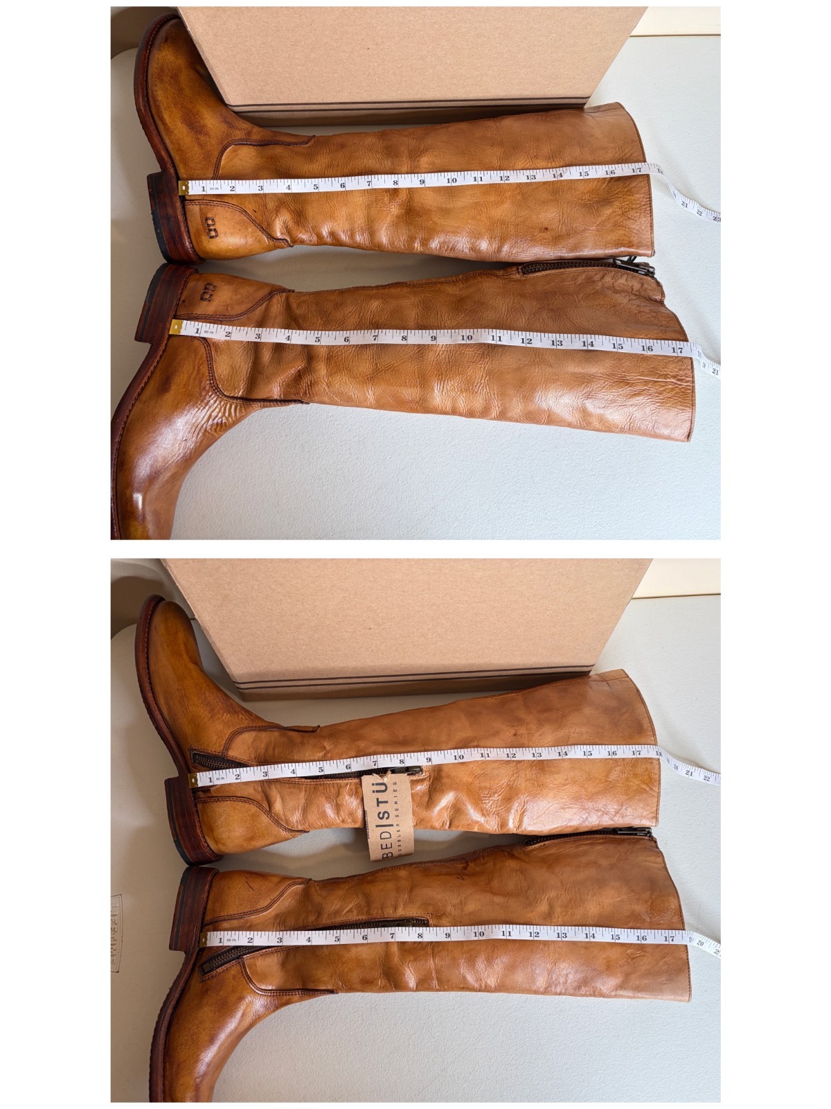 BED STU Tess Tan Distressed Leather Tall Riding Boots BedStu Size 7.5