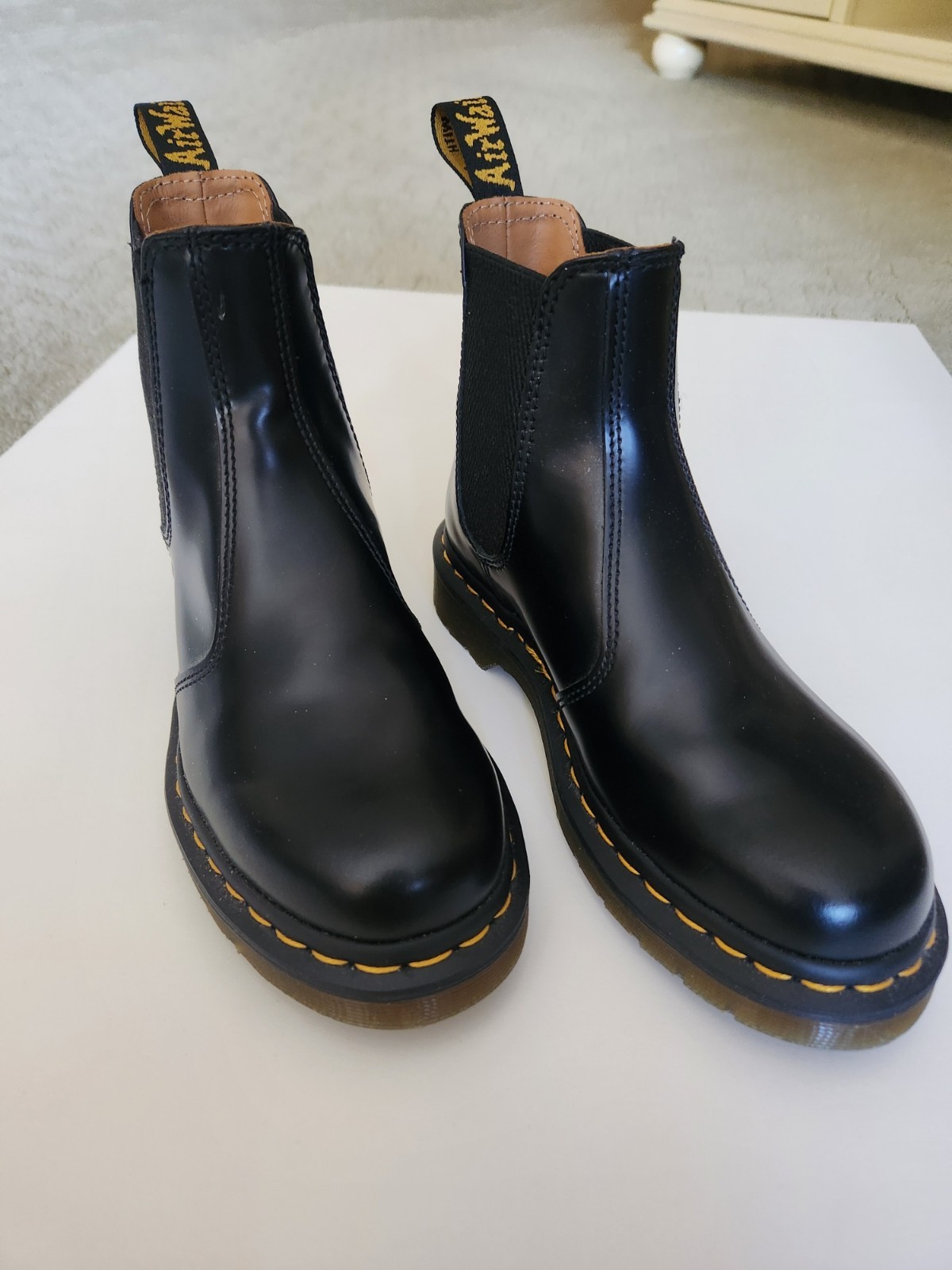 Doc Martens 2976 Yellow Stitch Smooth Leather Chelsea Slip on Boots US 5 Women
