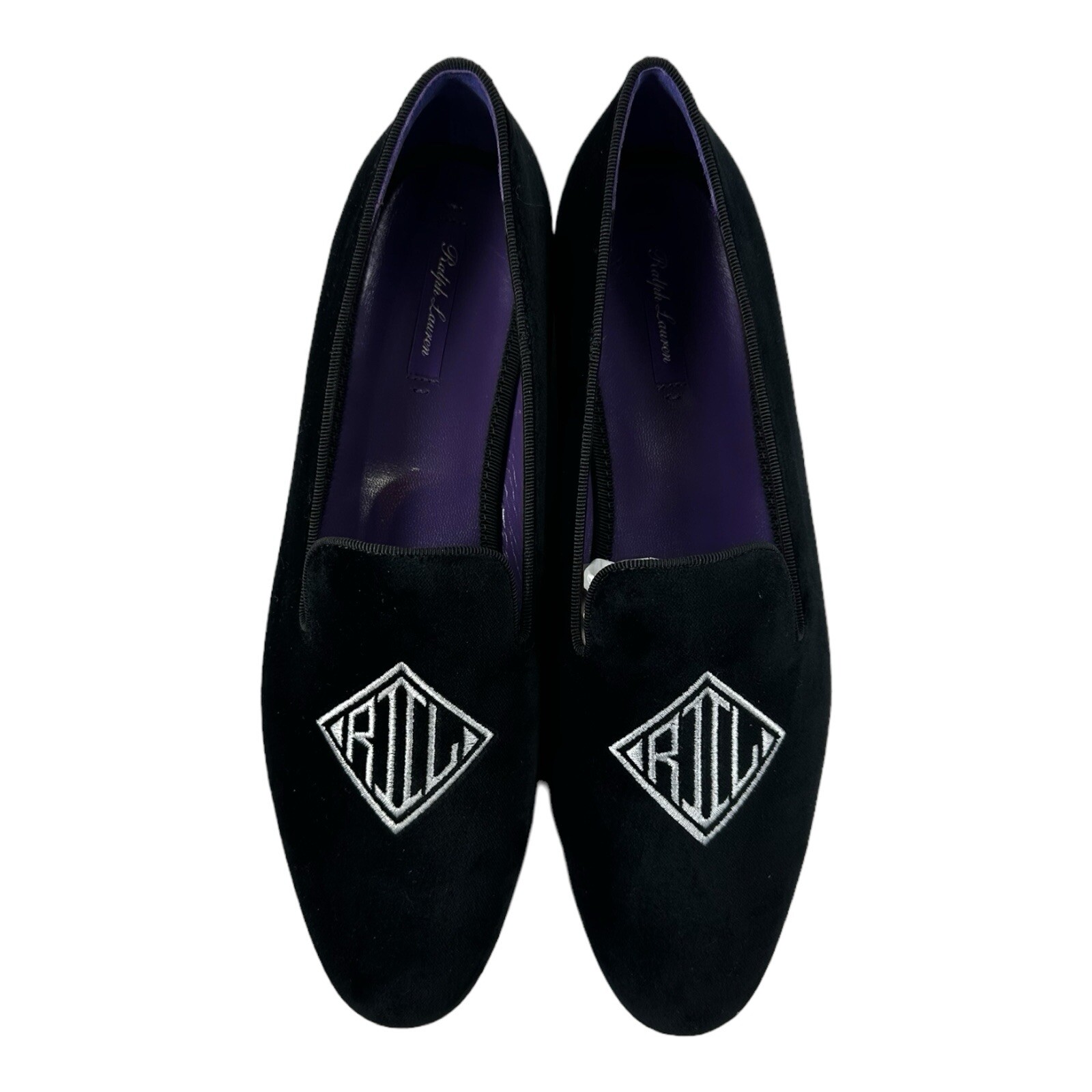 Ralph Lauren Purple Label Alonzo Deco Velvet Black Loafer Size Womens 40.5B NIB