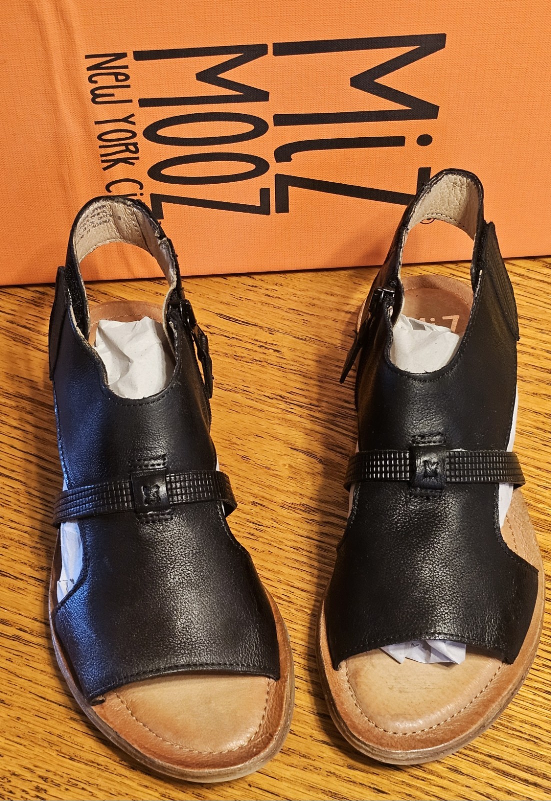 Miz Mooz Finnley Womens Black Leather Zipper Strap Sandals Size 37 – FREE SHIP!