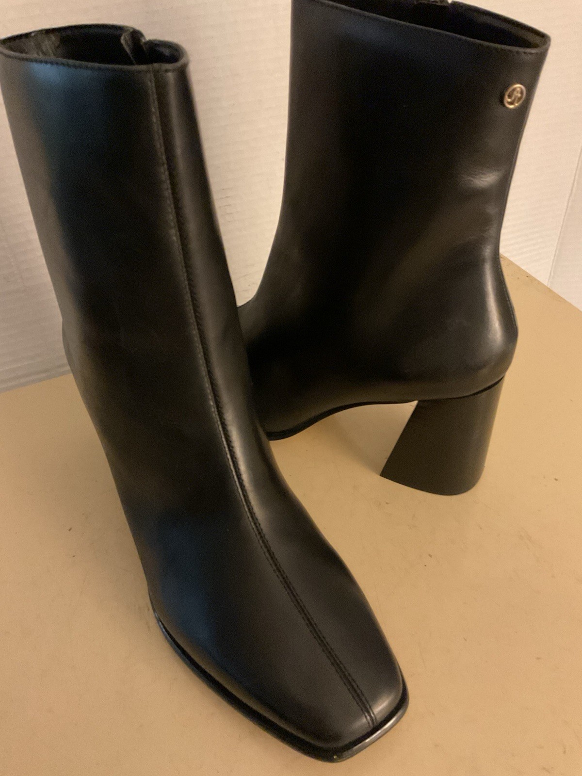 Jatarea Women Black Leather Chelsea Heel Boots US 11 Euro 42 UK 9
