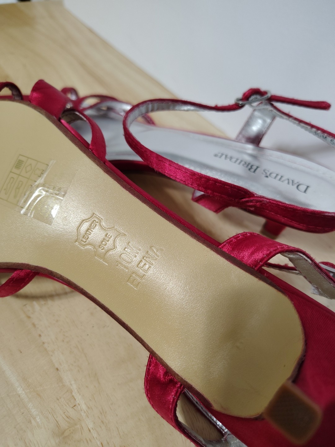 Davids Bridal Elena Wedding Low Heels Red Jeweled Ankle Strap SIZE 10 New No Box