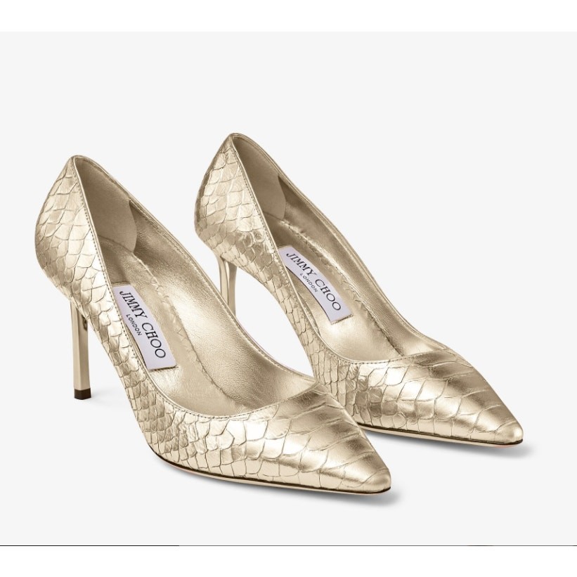 JIMMY CHOO Romy 85 Snake Embossed Pumps Champagne Metallic Women’s 38.5/US 8.5