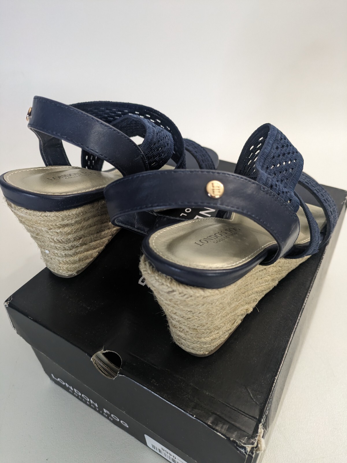 LONDON FOG Womens Pickwick Open Toe Espadrille Stretch Wedge Sandals Navy 8.5
