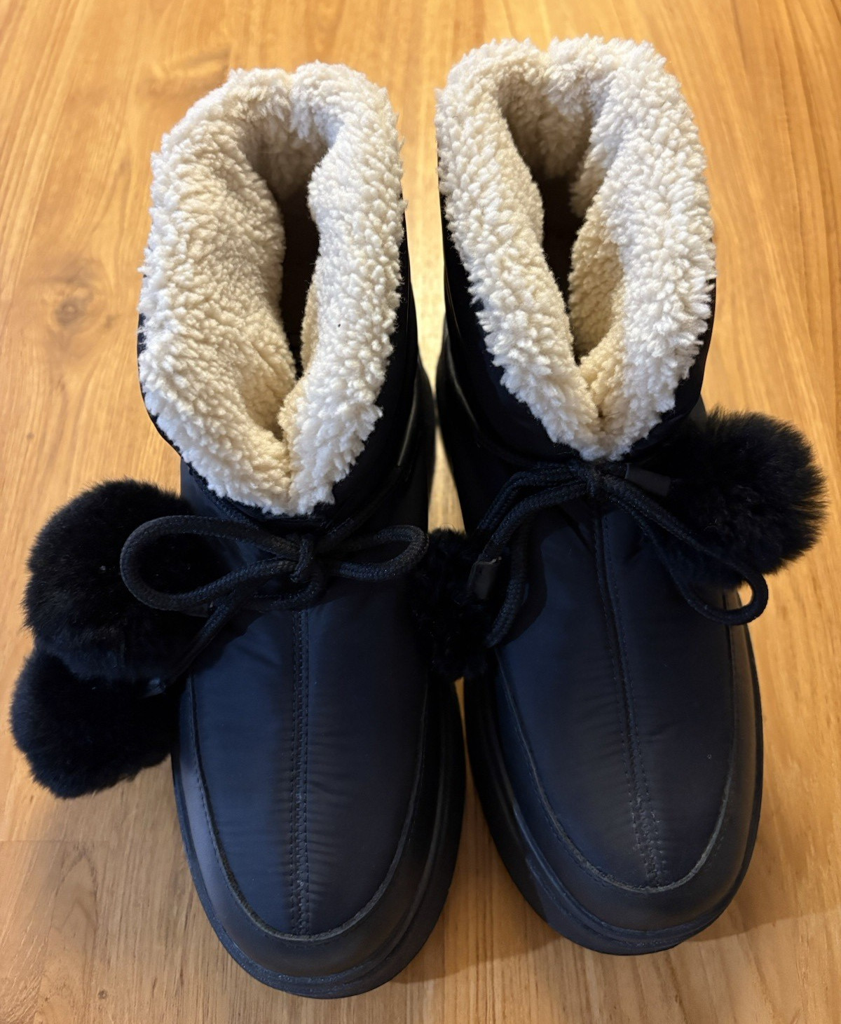 ASH Mini Black Faux Fur Pom Pom Platform Ankle Booties US 7.5-8 EU 38 NWOB