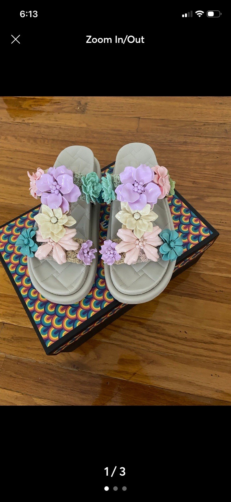 Kurt Geiger Womens Floral Flower Slide Sandals Beige/Multicolor US 8