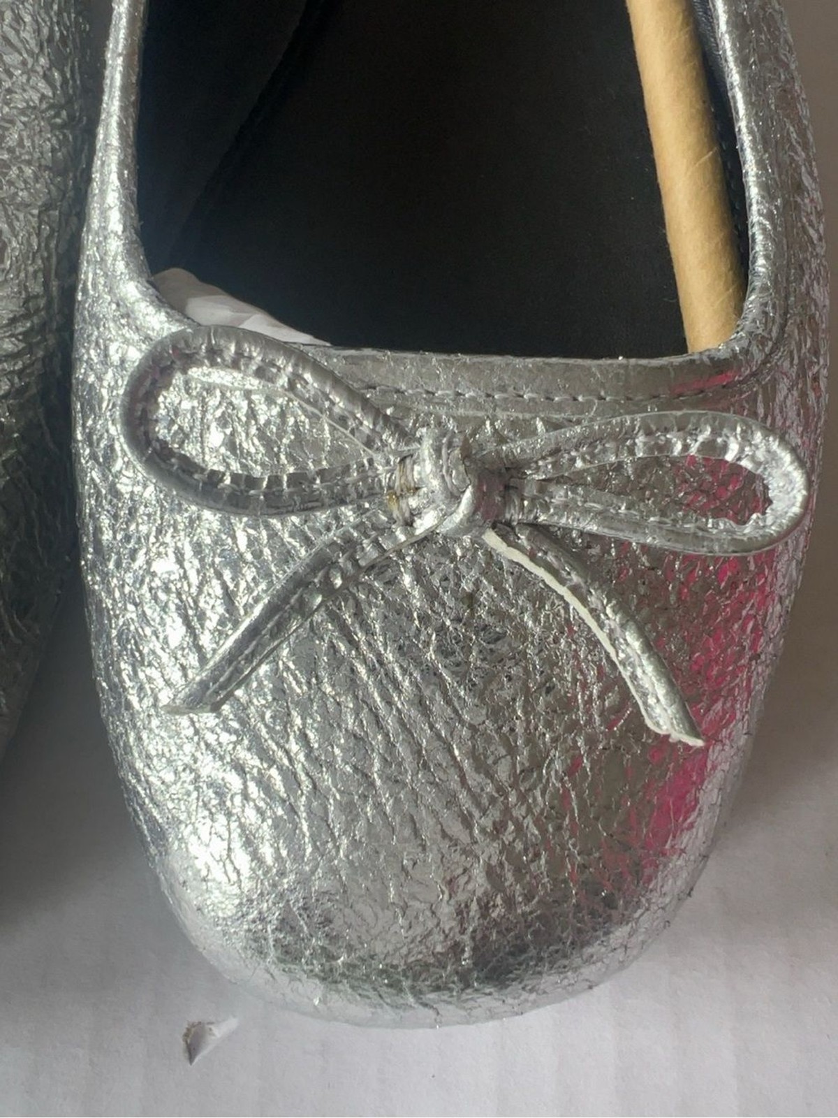 NEW Tory Burch Laila 2 Driver Ballet Flats Silver Crinkle Metallic Leather Shoes