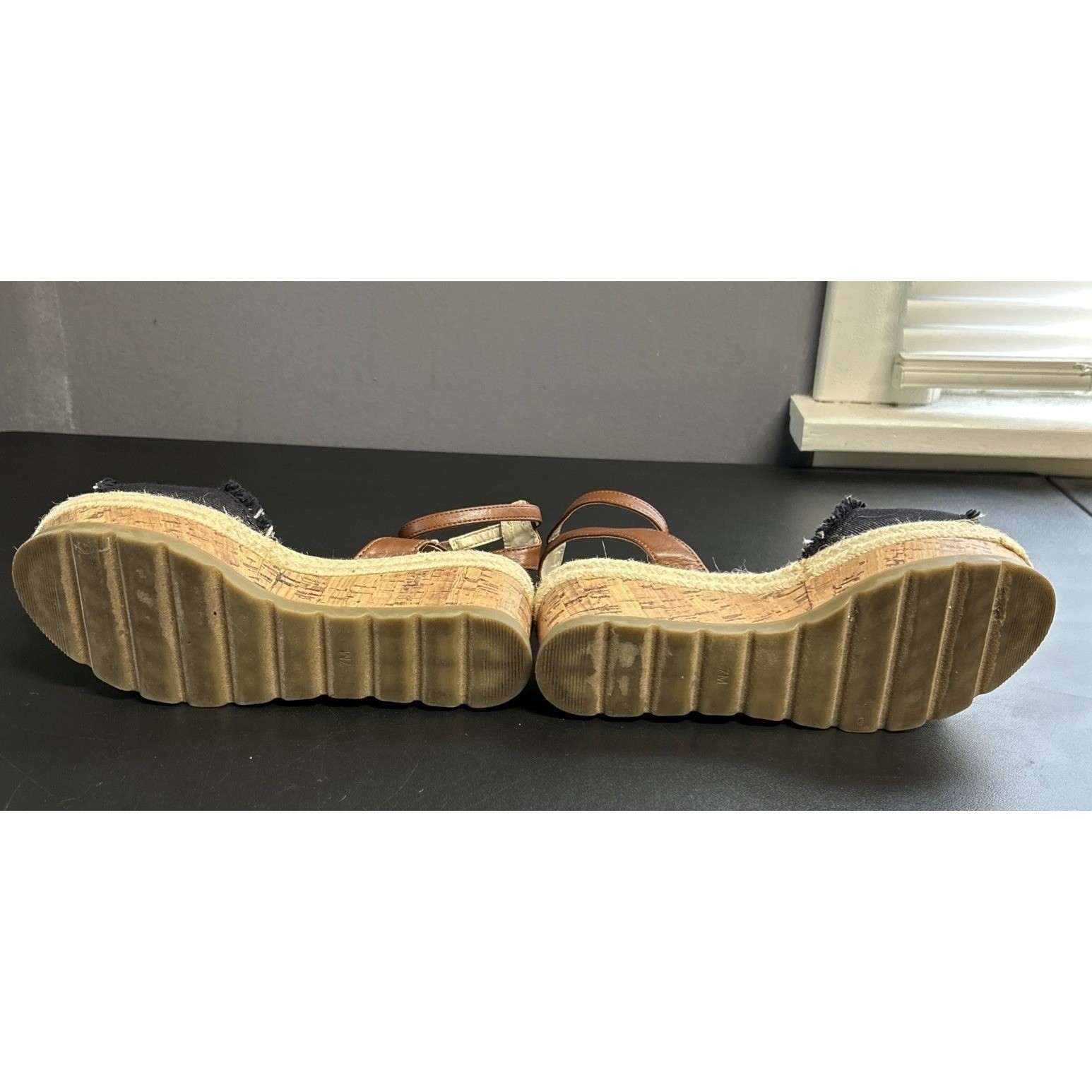 GGBAKER Women’s 7 Guess Denim Platform Espadrille Cork Sandals Ankle Strap Boho