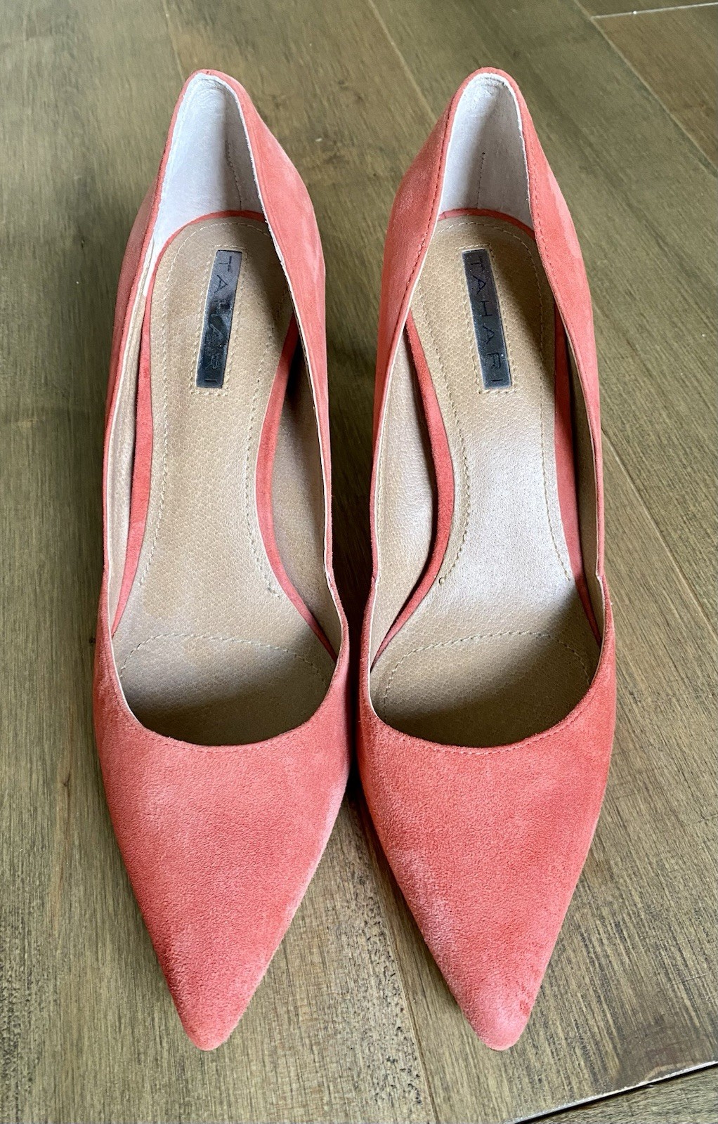 Tahari Phillipa Suede Salmon/ Dark Pink Stilettos 3”High Heels 7M NEW w/o Box