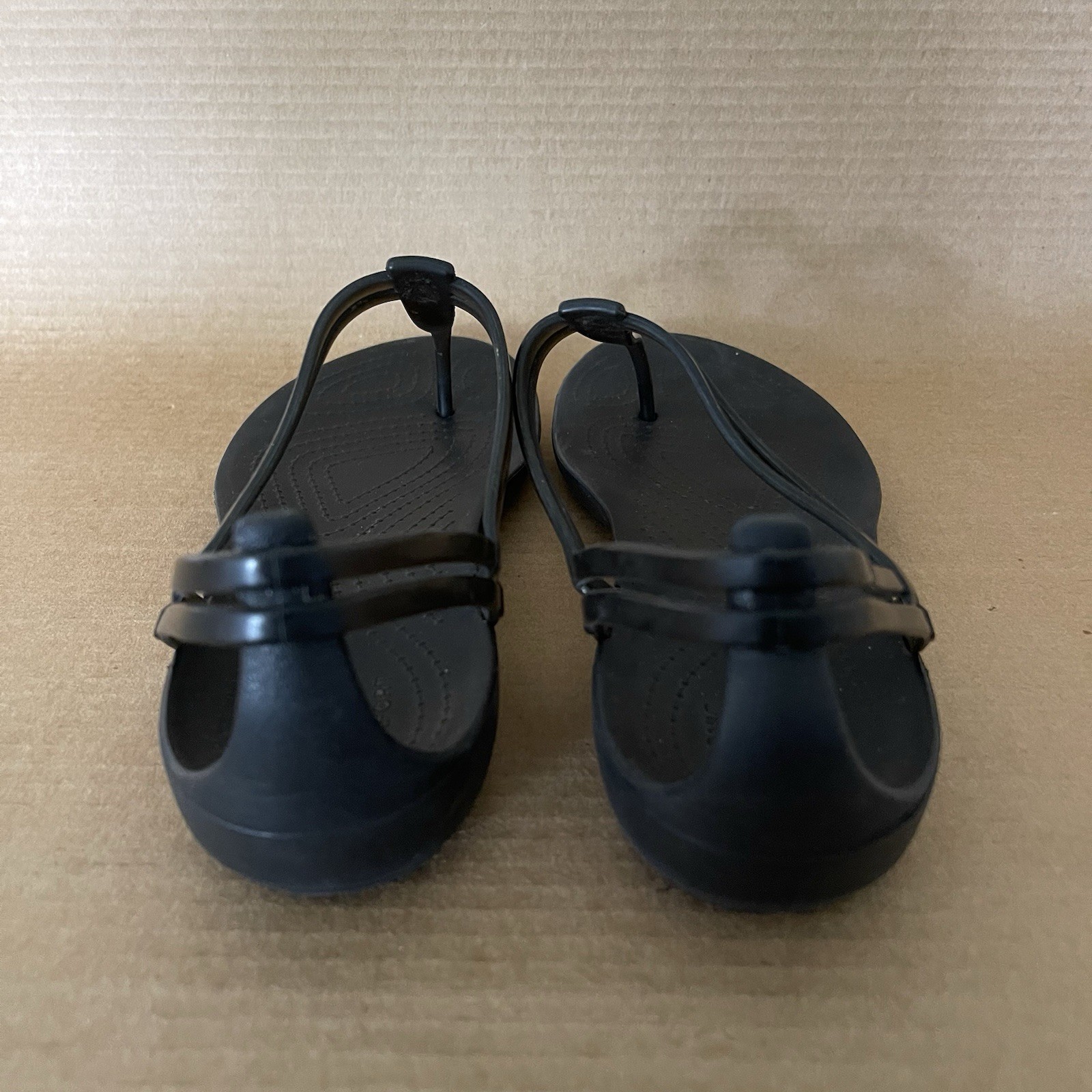 CROCS Isabella T-Strap Sandals Womens Size 9 Black Jelly Thong Flats