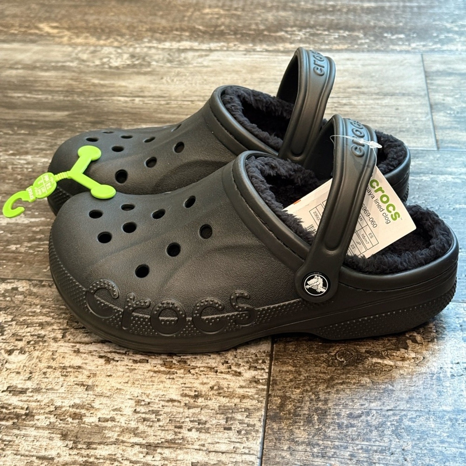 Crocs Baya Lined Clog Relaxed Fit Fleece Cozy Hike Camp Black Womens Size 7 NWT