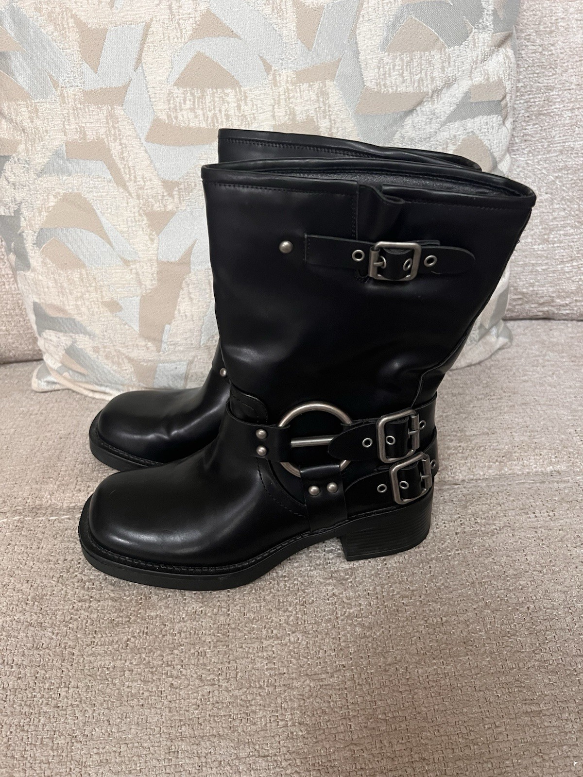 Grunge Buckle Ring Ankle Biker Boot Dream Pair Sz8 Chunky Low Heel Gothic