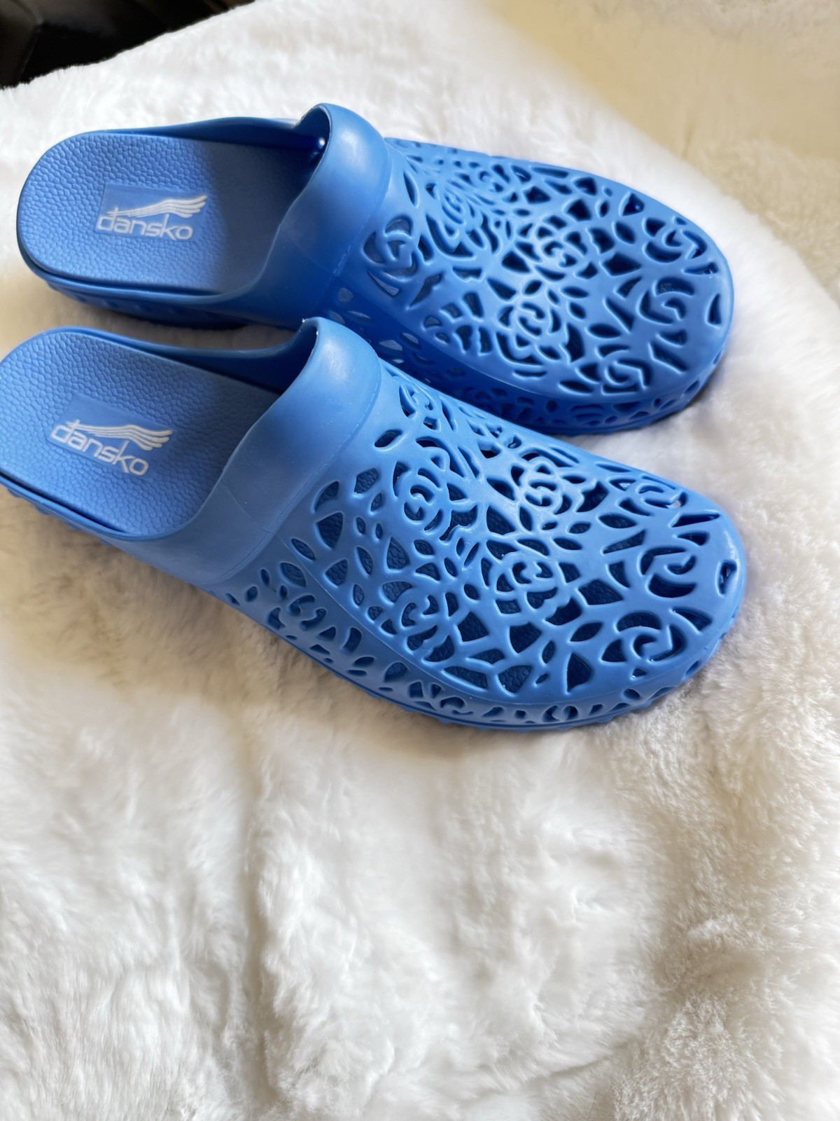 Dansko Pippa Blue Molded Rubber Laser Cut Comfort Mule Clog EU 42 See Photos