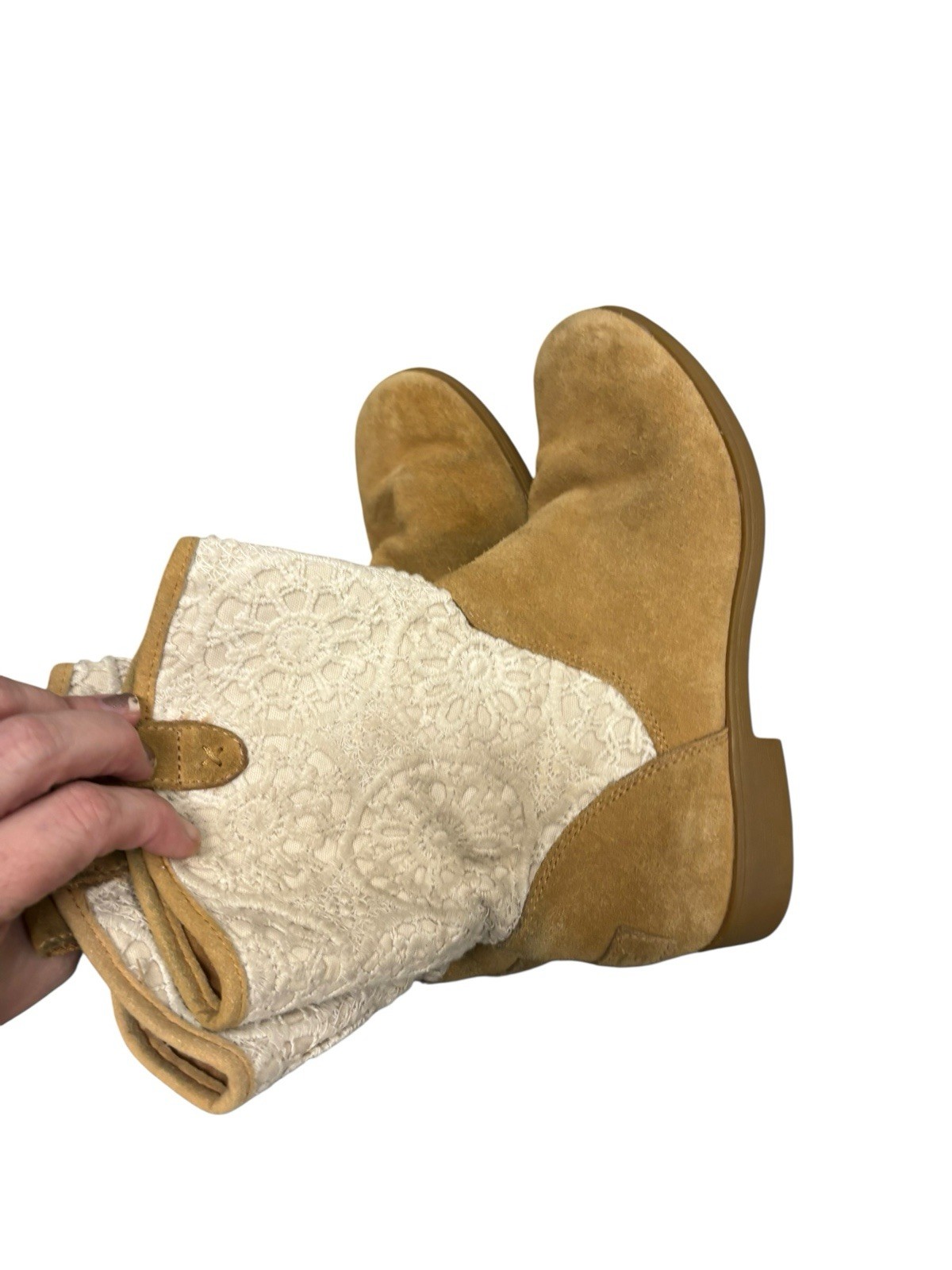 UGG Dahlia Lace Suede Beige Brown Western Boots Size 5