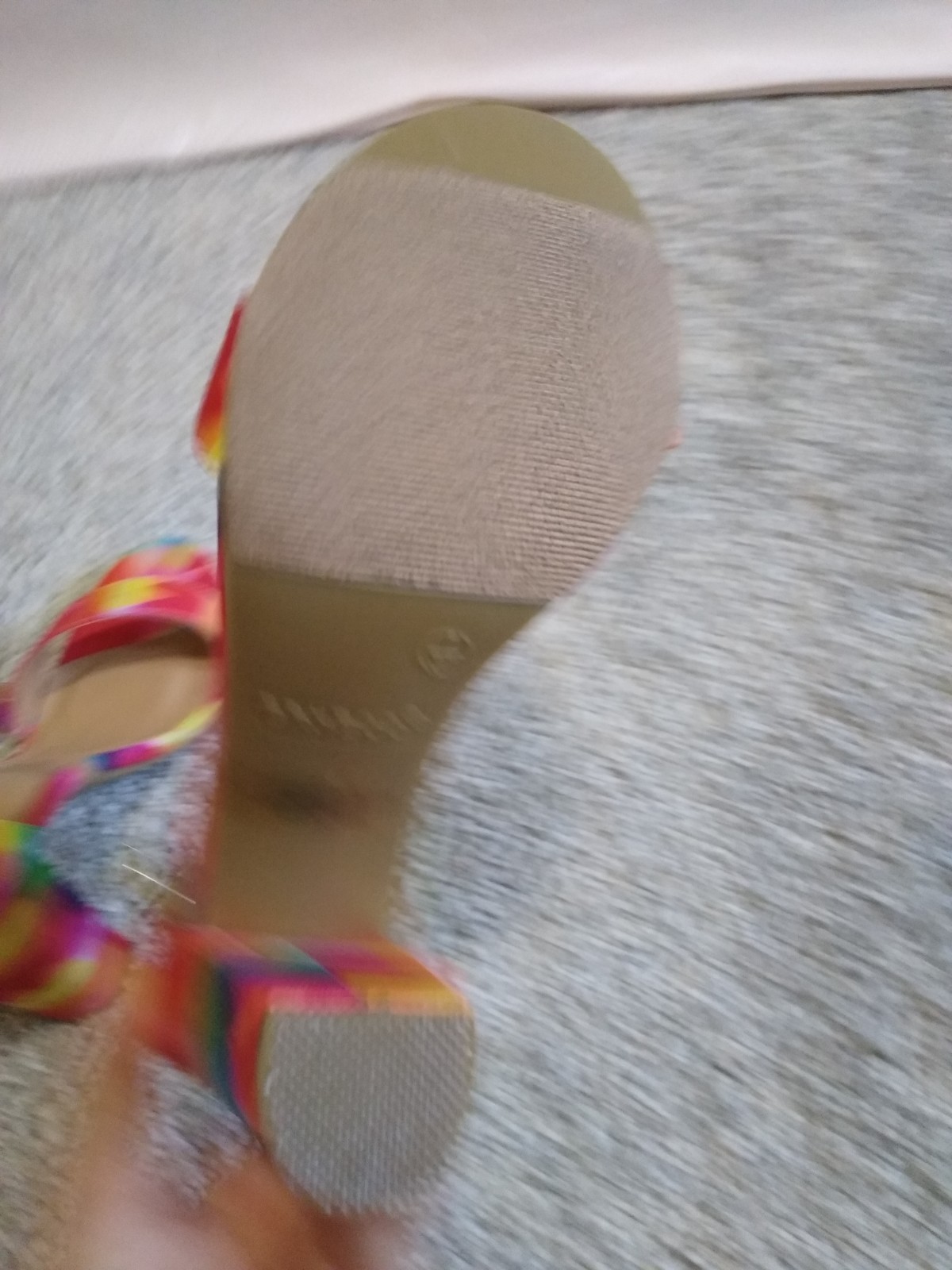 Y2K High Heels Rainbow Chunky Heels Sandals Textured Fabric Vintage Heels NIB 7