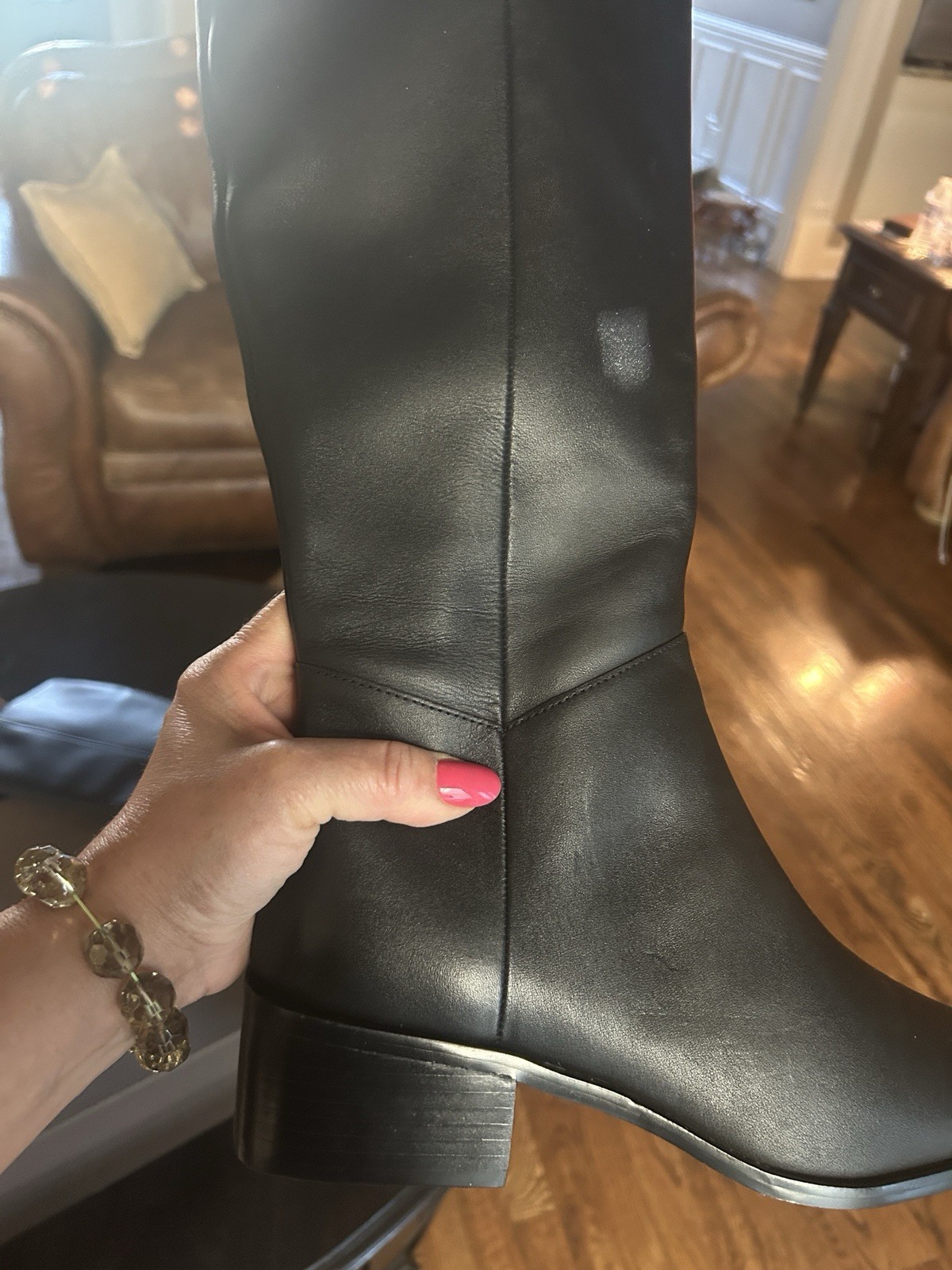 Linea Paolo Black Leather Knee High Riding Boots Square Toe Zip Women 9.5 M
