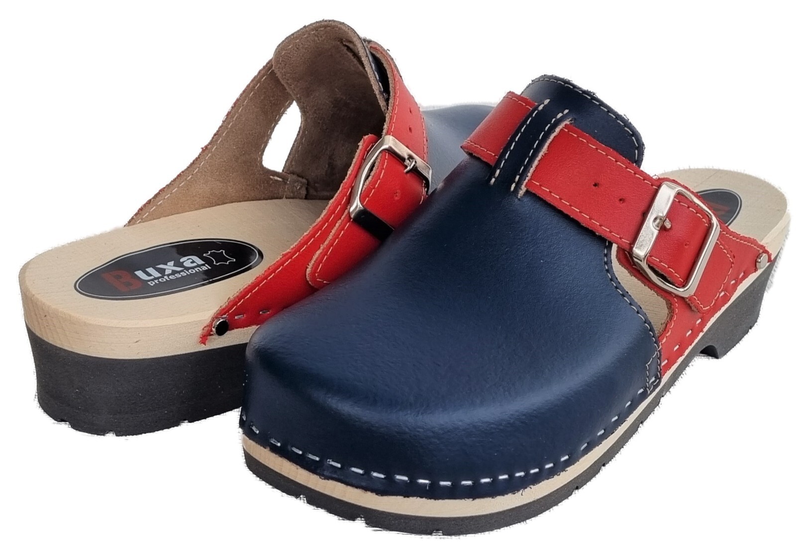 Wooden clogs mules size 38 **blue-red** real leather