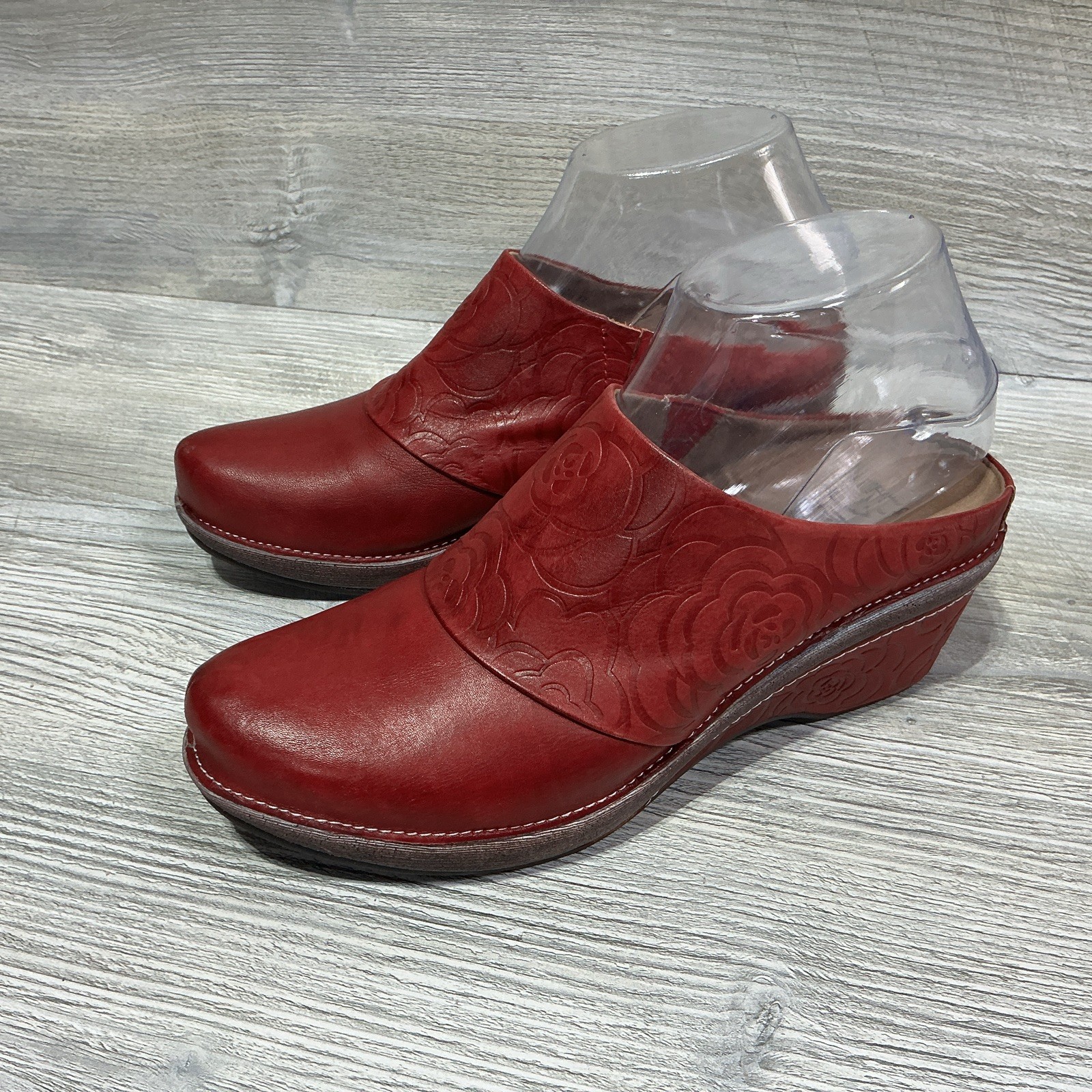 L’Artiste Spring Step Womens Dark Red Leather Mule Clogs Bande 37 EU US 6.5 / 7