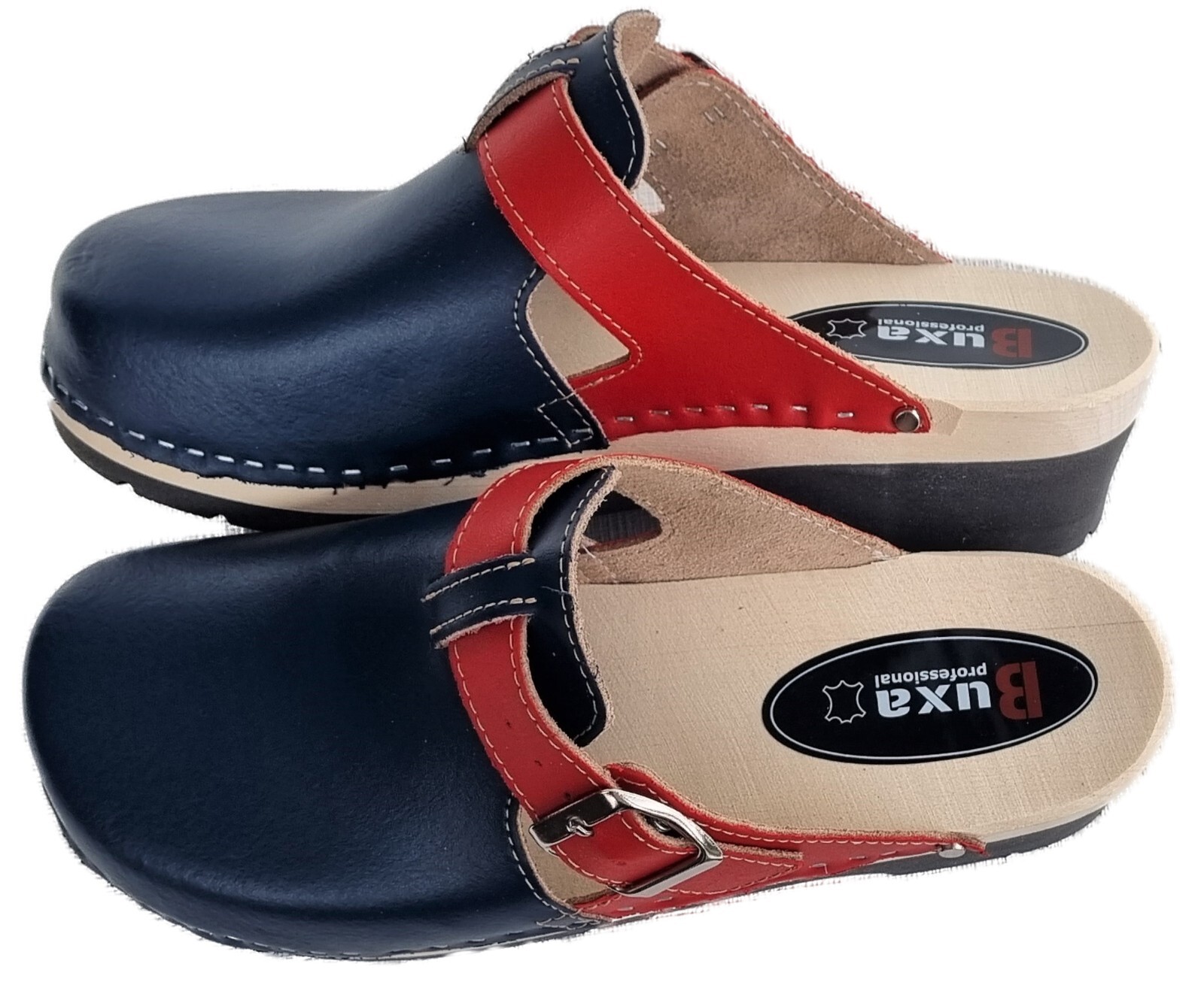 Wooden clogs mules size 38 **blue-red** real leather