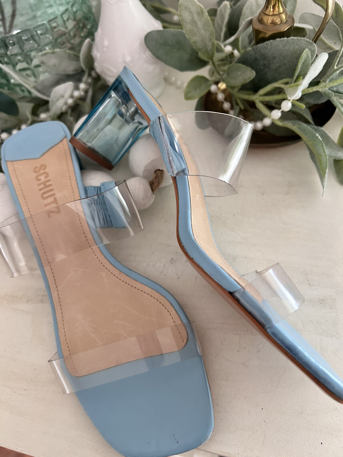Schutz Women’s Ariella Acrylic High Heels Transparente Blue US 7 B