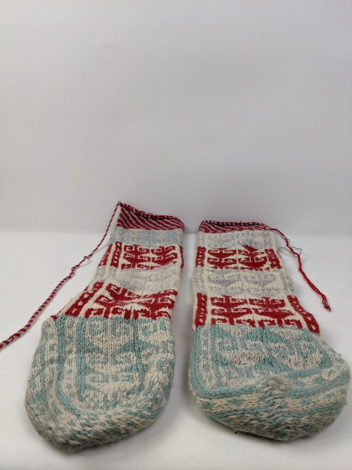 Vintage Hand Knit Hand Woven Traditional Pattern Slipper Socks Knee High