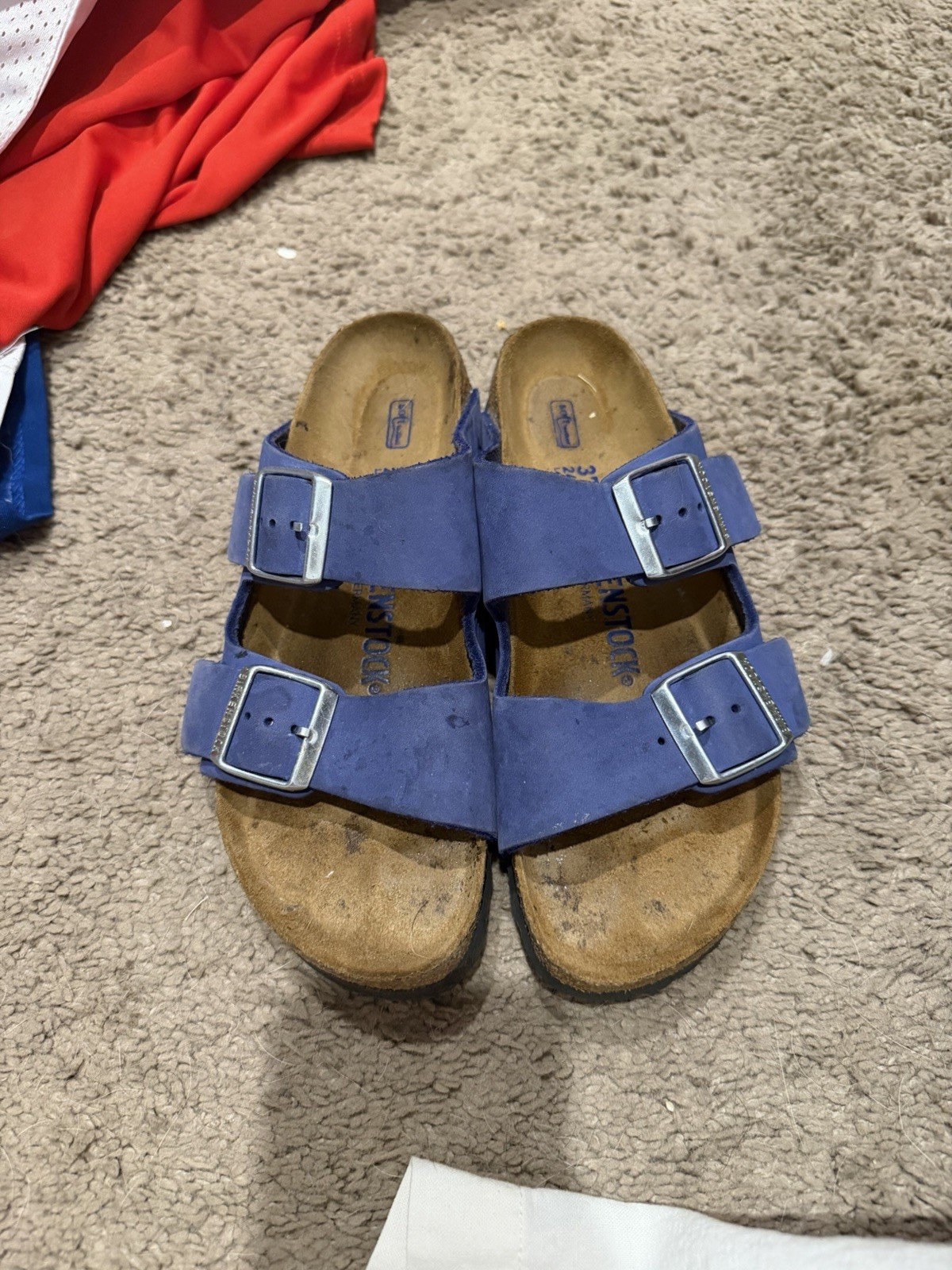 Birkenstock Blue Suede Slide Sandals Buckle Adjustable Strap EU37 US7 Narrow