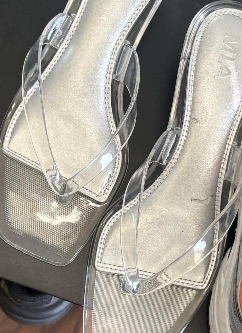 MIA Women’s Clear/Silver Thong Slip-On Sandals Square Toe Clear Strap 9
