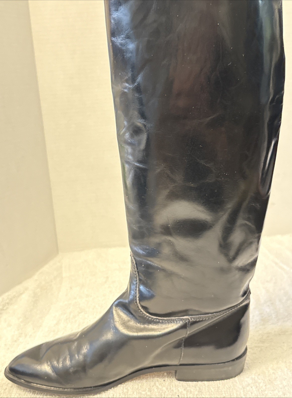 Charles David Womens Tall Metallic Black Leather Boots Tie Detail Sz 8.5AA Italy