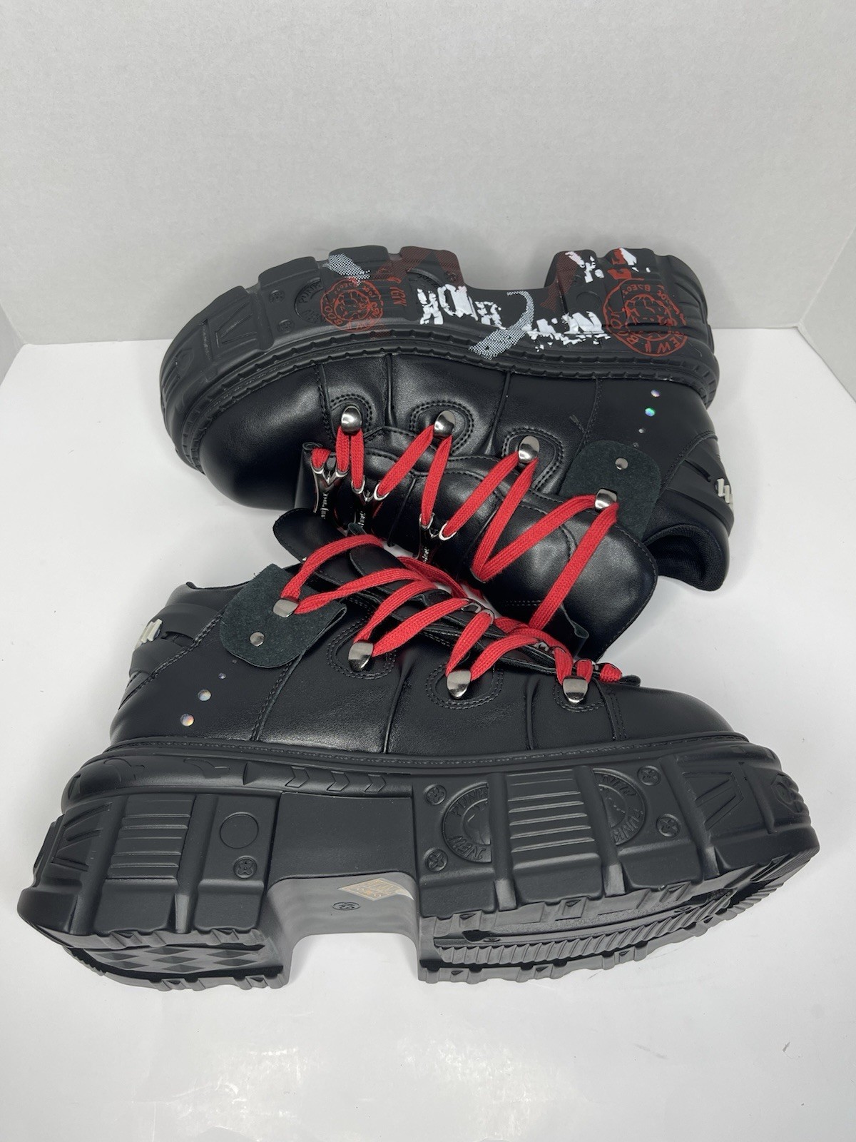 Punk Y2K Graffiti Platform Ankle Boots – Black/Red –Rock Gothic| EUR 44/ US 10