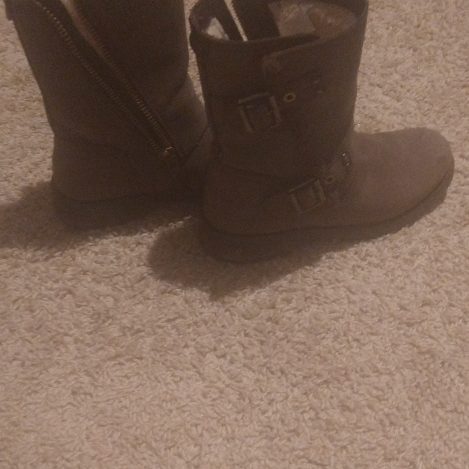 Women’s Brown ugg Mid-Calf Boots Buckle Straps Side Zip Round Toe Solid