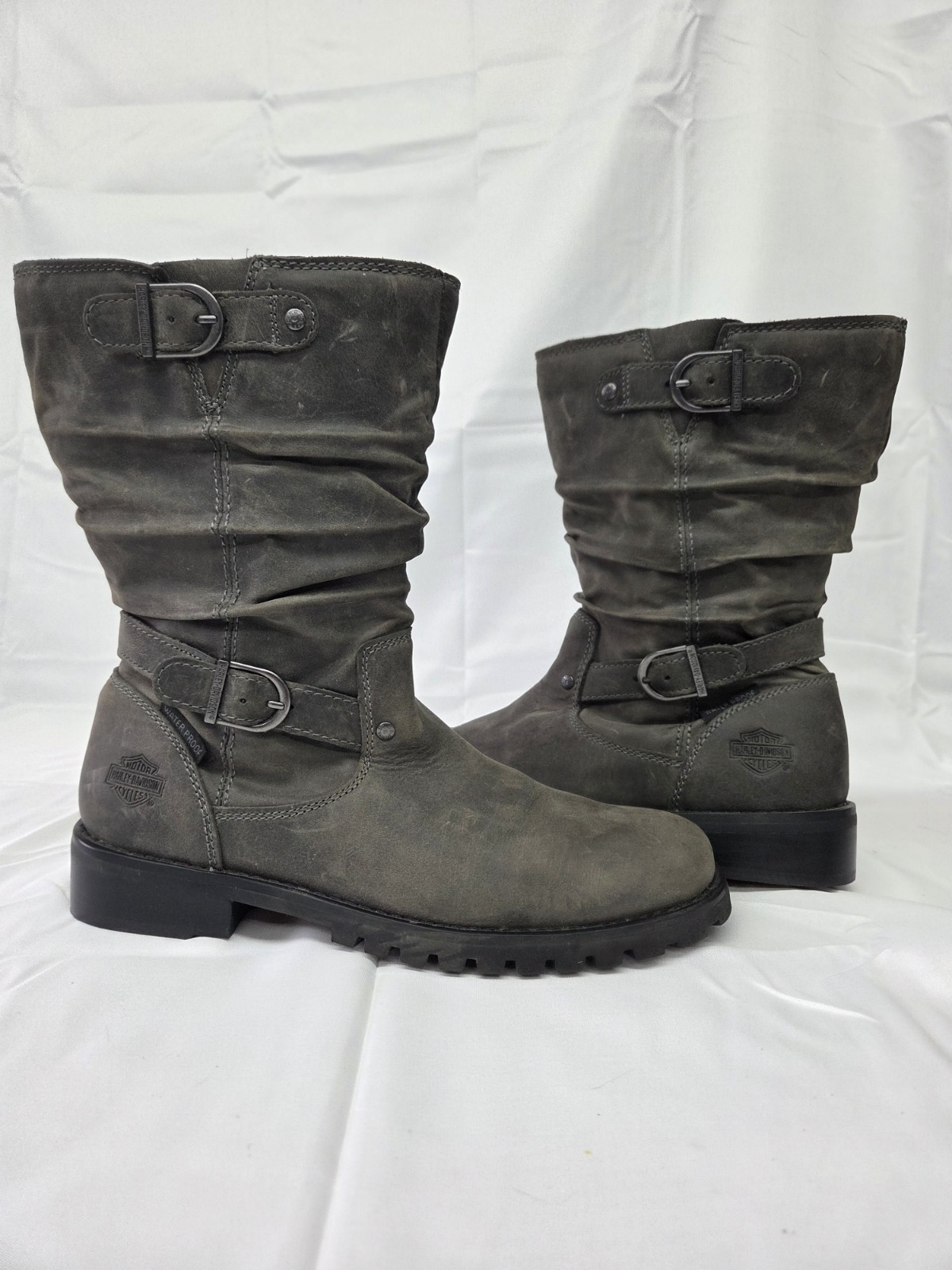 Harley Davidson Almand Waterproof Slate Grey Leather Biker Boots Women’s Size 10