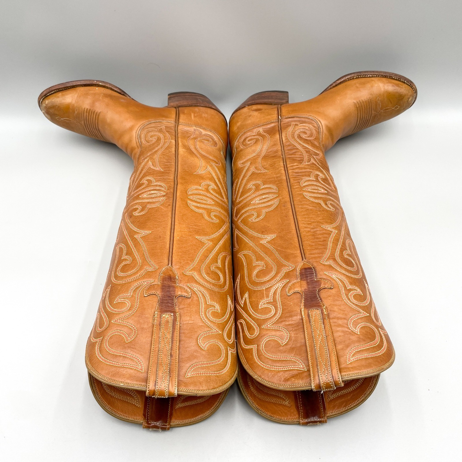 Vintage Lucchese Womens 6B Tan Leather Tall Western Cowboy Riding Boots Coastal