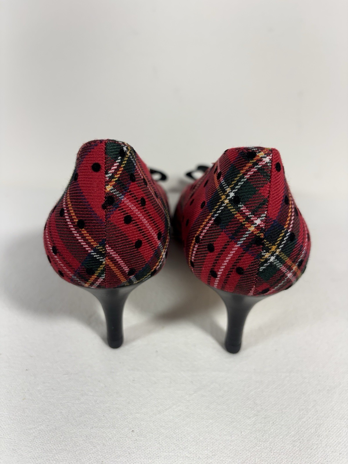 NIB Talbots ERICA Red Tartan Plaid/Bow Kitten Heel Pumps 7 M