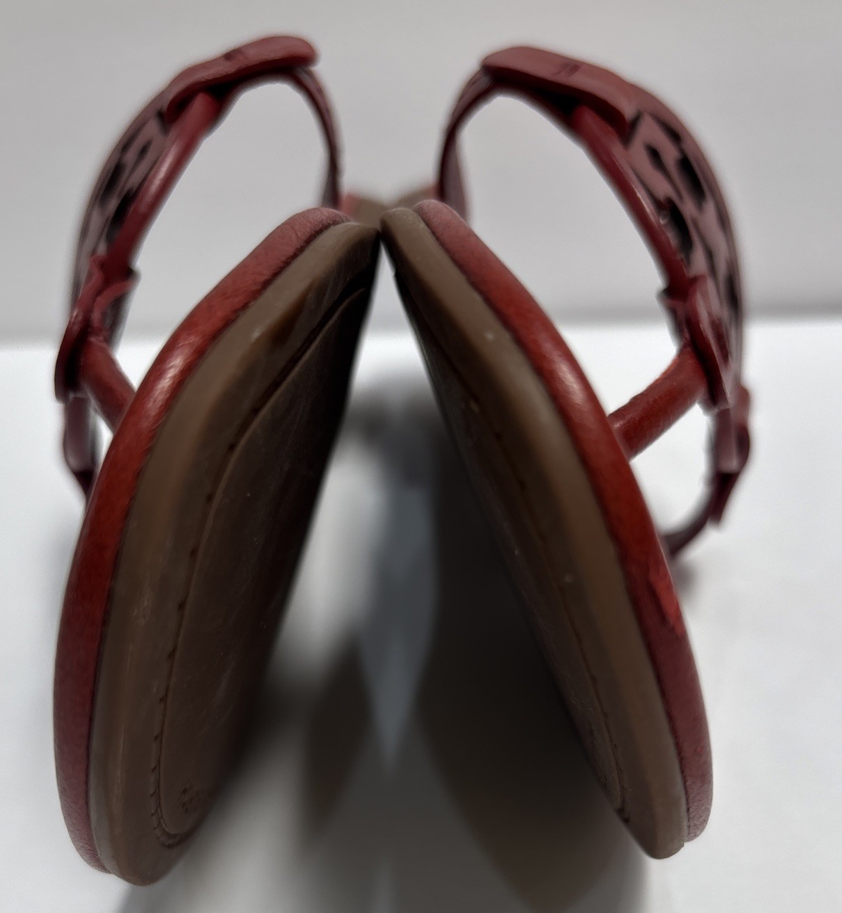Tory Burch Miller Maroon Smooth Leather Sandals 6 M See Pics Read Description