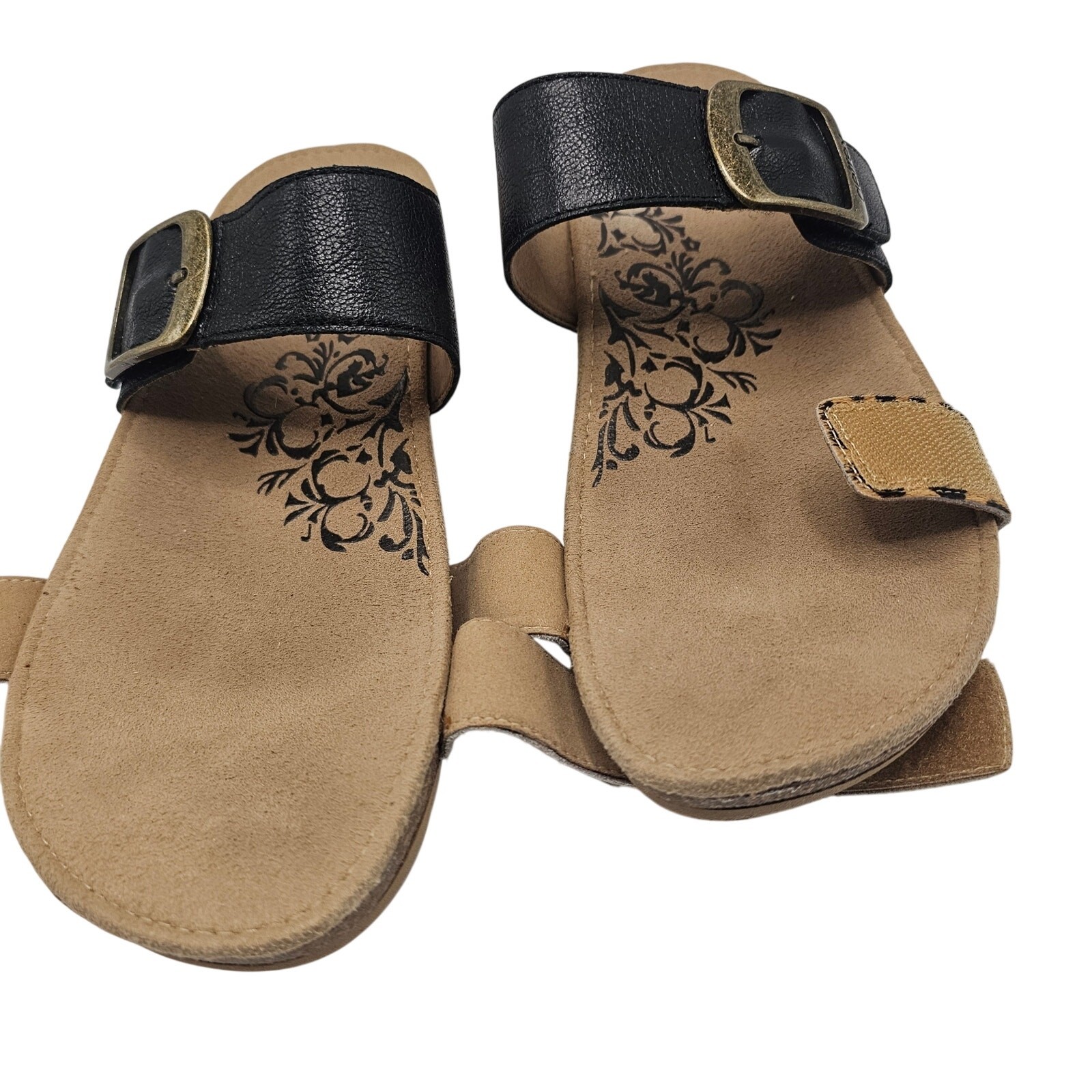 Aetrex Daisy Adjustable Slide Leopard Print Leather Orthotic Sandals W10 / EU41