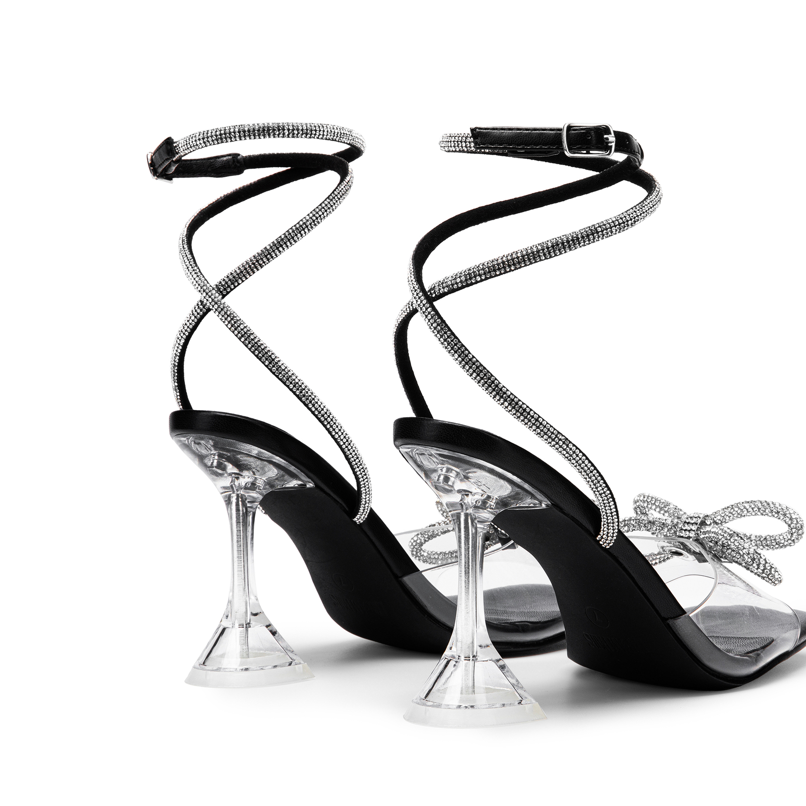 High Heel Sandals Rhinestone Square Toe Clear Crystal for Women Party Wedding