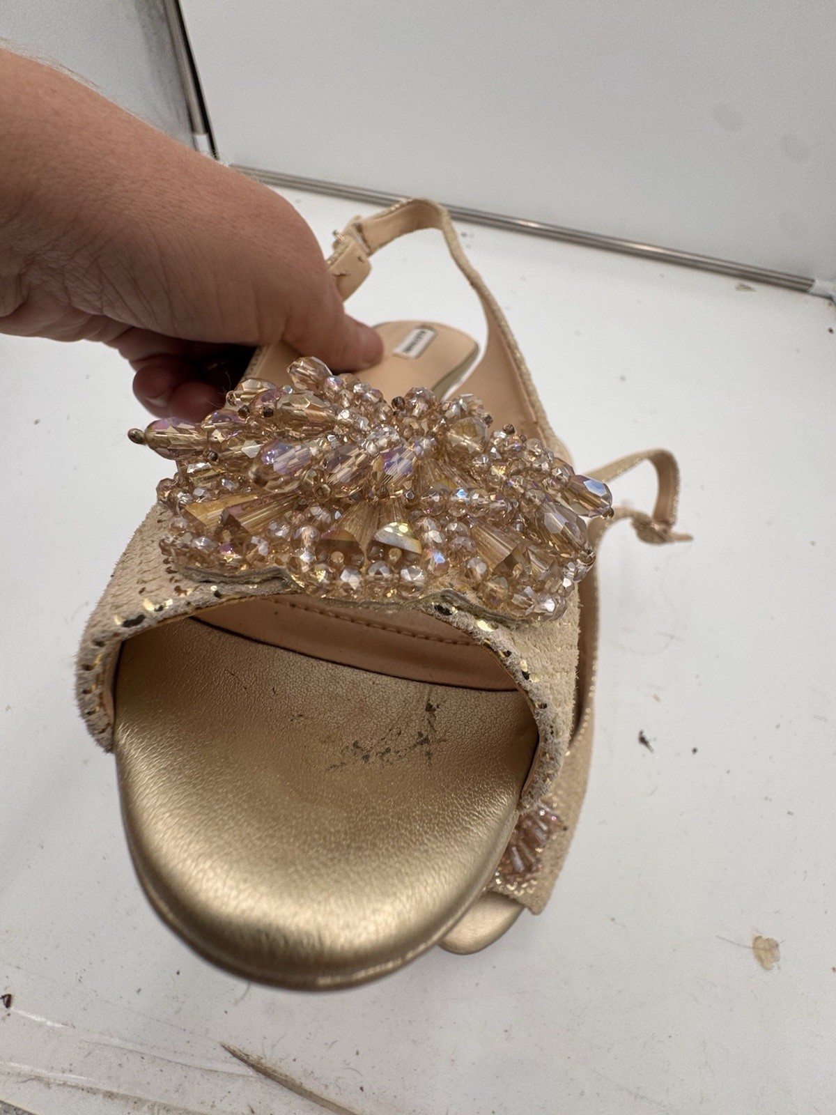ALEX MARIE MARLA RHINESTONE BEADED Rose Gold Slingback PUMP HEEL SHOE Size 8