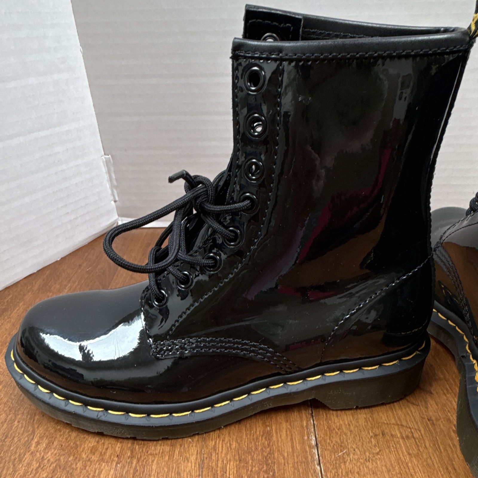 Dr. Martens 1460W Women’s Black Patent Leather Lace-Up Combat Ankle Boot 8