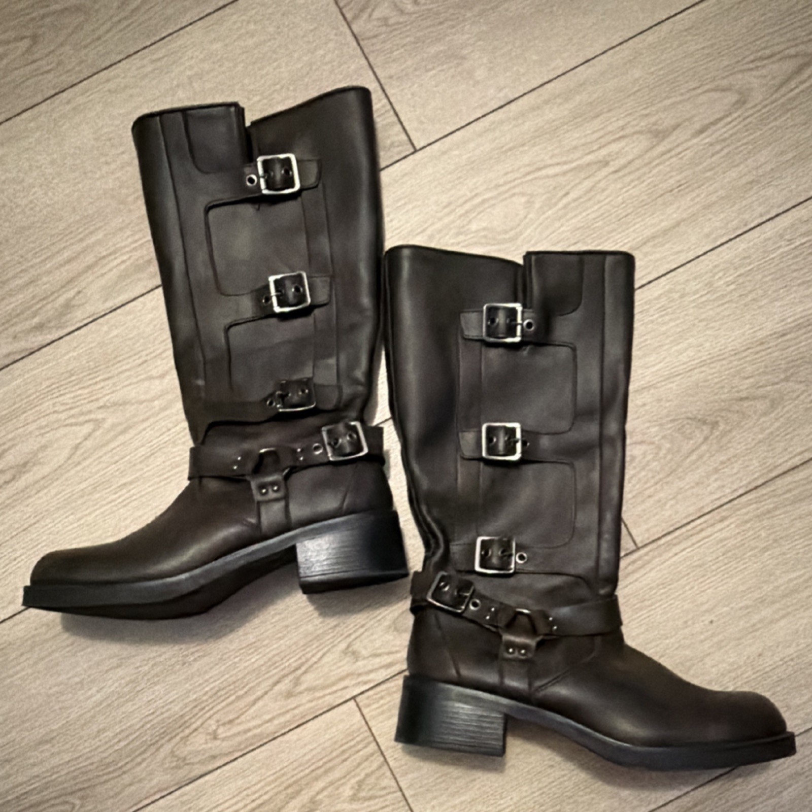 Madden NYC Brown Buckle Biker Boots Zipper Mid-Calf Man Made women’s Size 11
