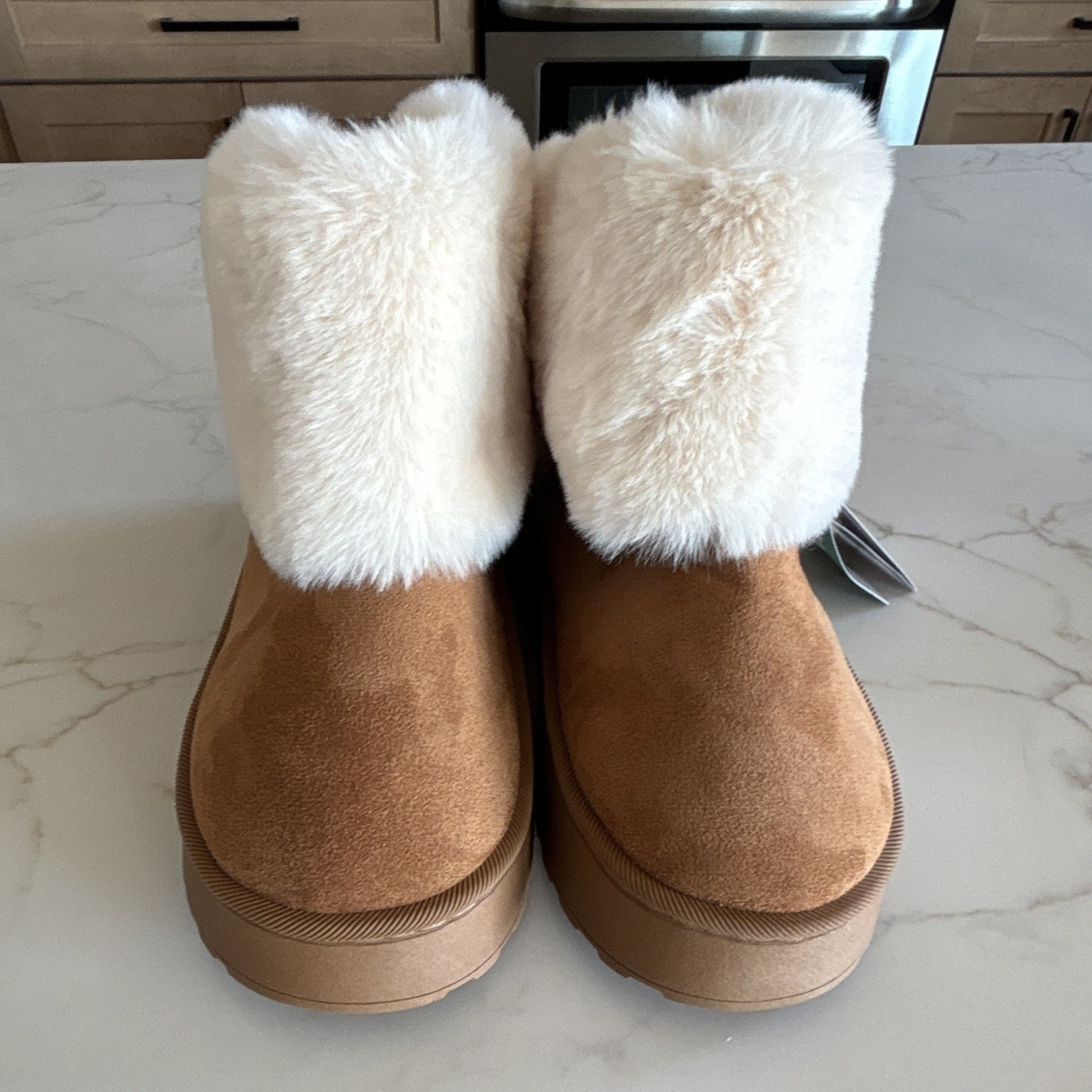 ROCKDOVE Women’s Suede Ankle Bootie Faux Fur Lined Bow Slip-On Round Toe 8