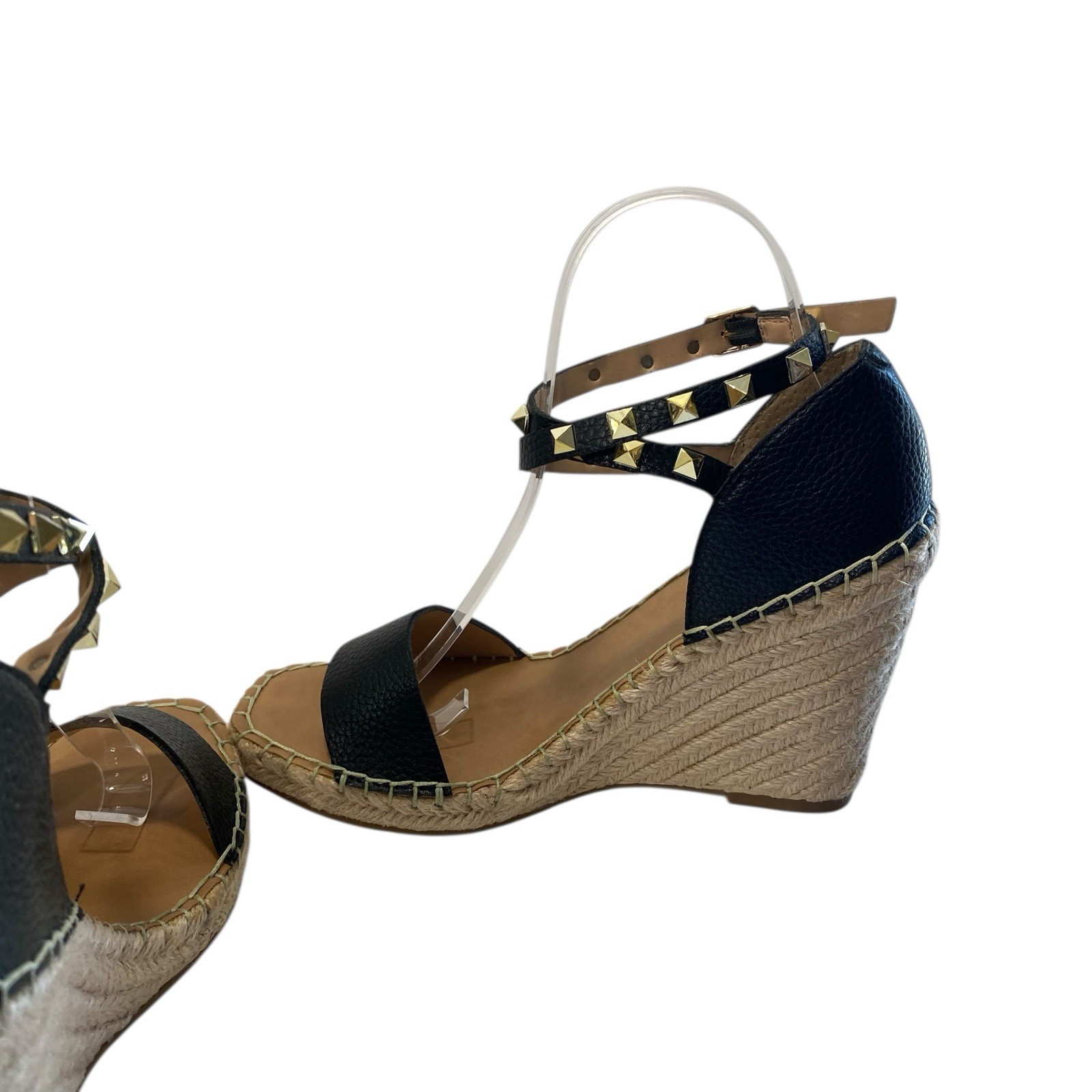 Steven New York Espadrilles Yute Kinlee Wedges Sandals 8.5 Black Tan Nautical