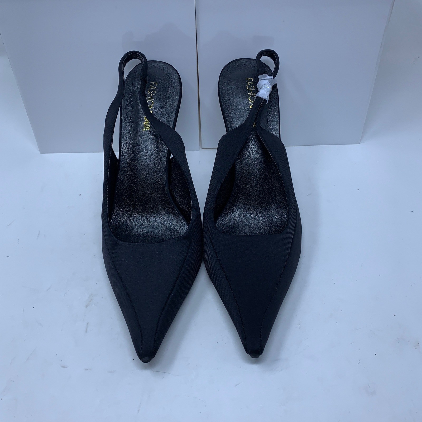 Fashion Nova Womens 8.5 Black Iszee Pointed Toe Slingback Stiletto Heel Pumps