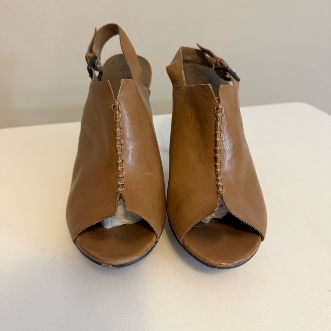 B Makowsky Peep Toe Heels Size 10 M Brown Ankle Strap Casual Workwear Versatile