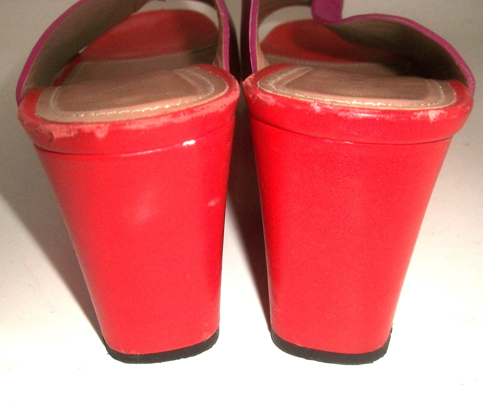 Lewitt Fuschia Pink and Red Leather Open-Toe Heeled Mules Made in Italy 10M