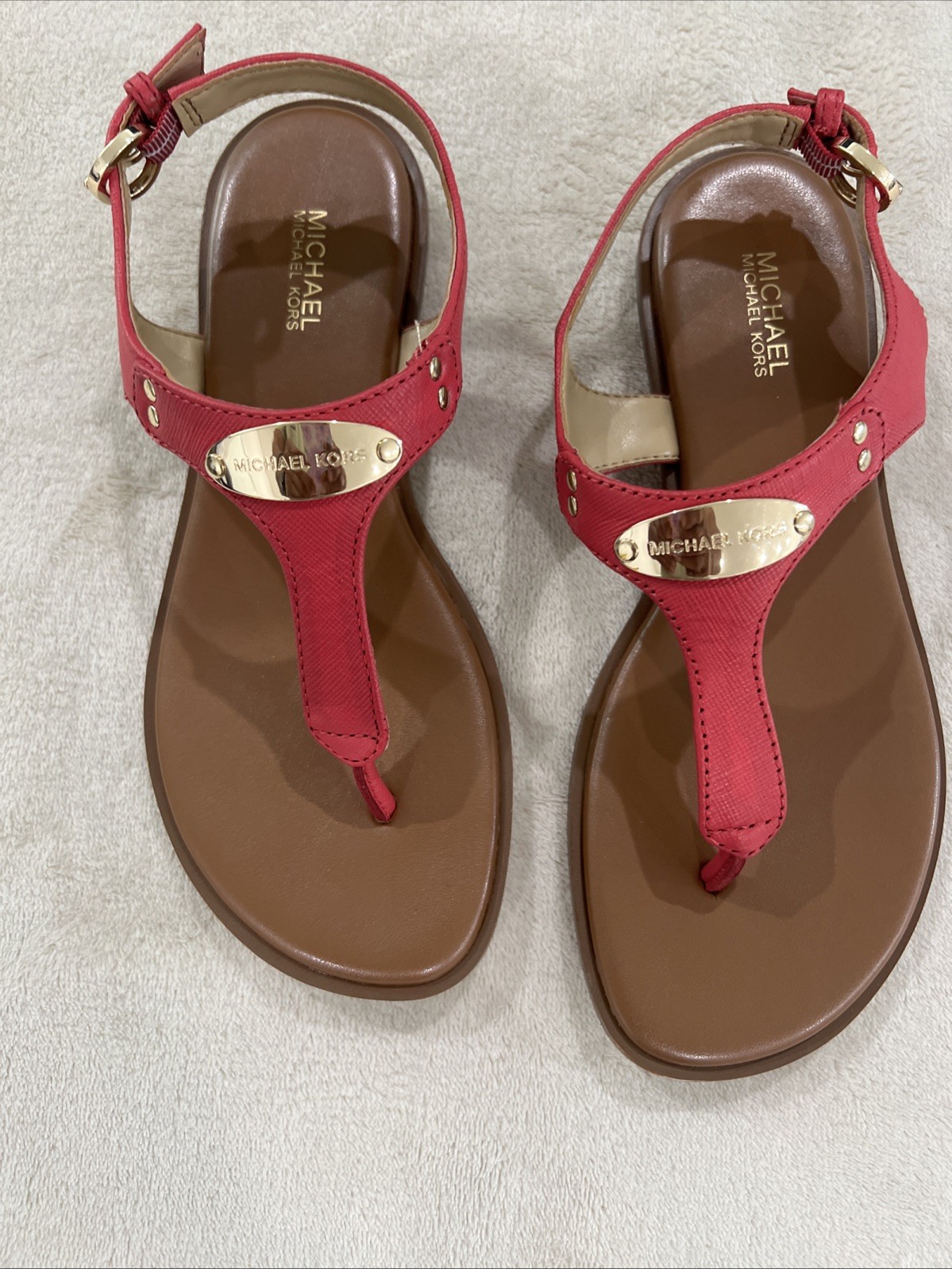 Michael Kors Women’s Thong Sandals Size 6m Pink Gold Logo Flats