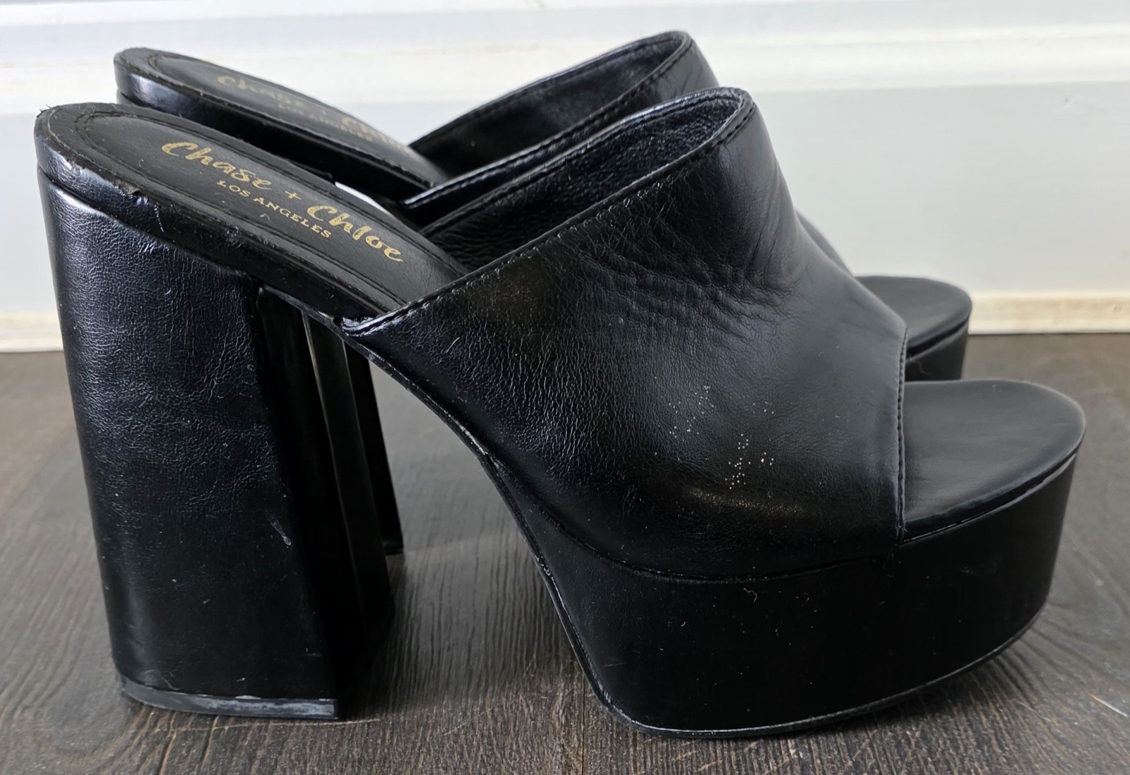 Chase and Chloe Womens Black Platform Mule Heels Size 10