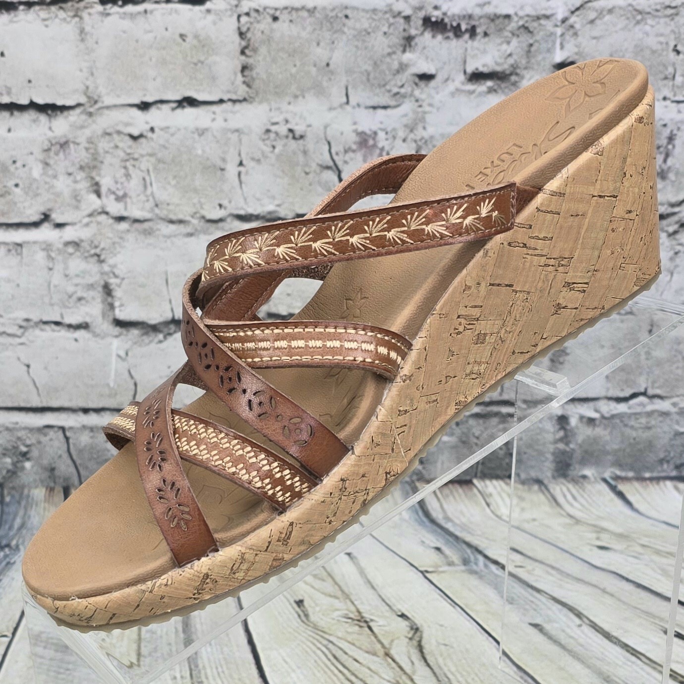 SKECHERS Beverlee Sandals Women 9 Brown Strappy Wedge Summer Comfy BOHO Shoe