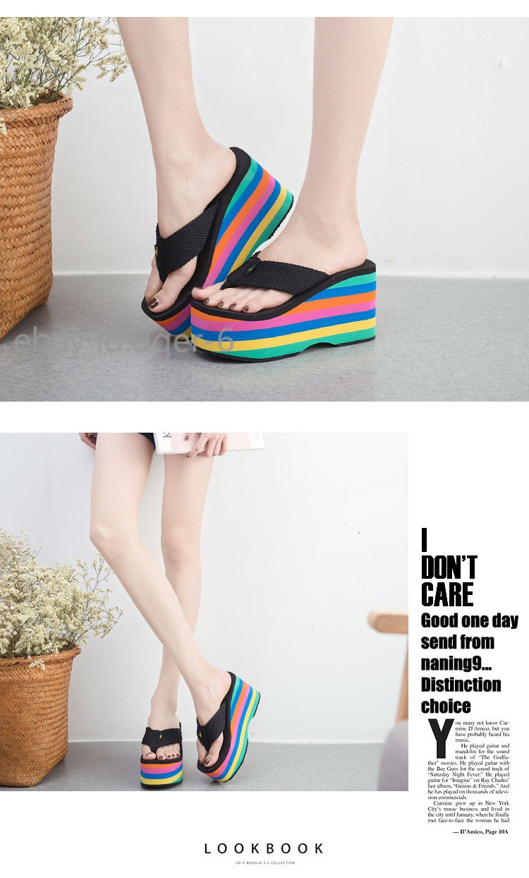 Womens Wedges Flip Flops Summer High Heels Sandals Platform Slippers Solid Shoes